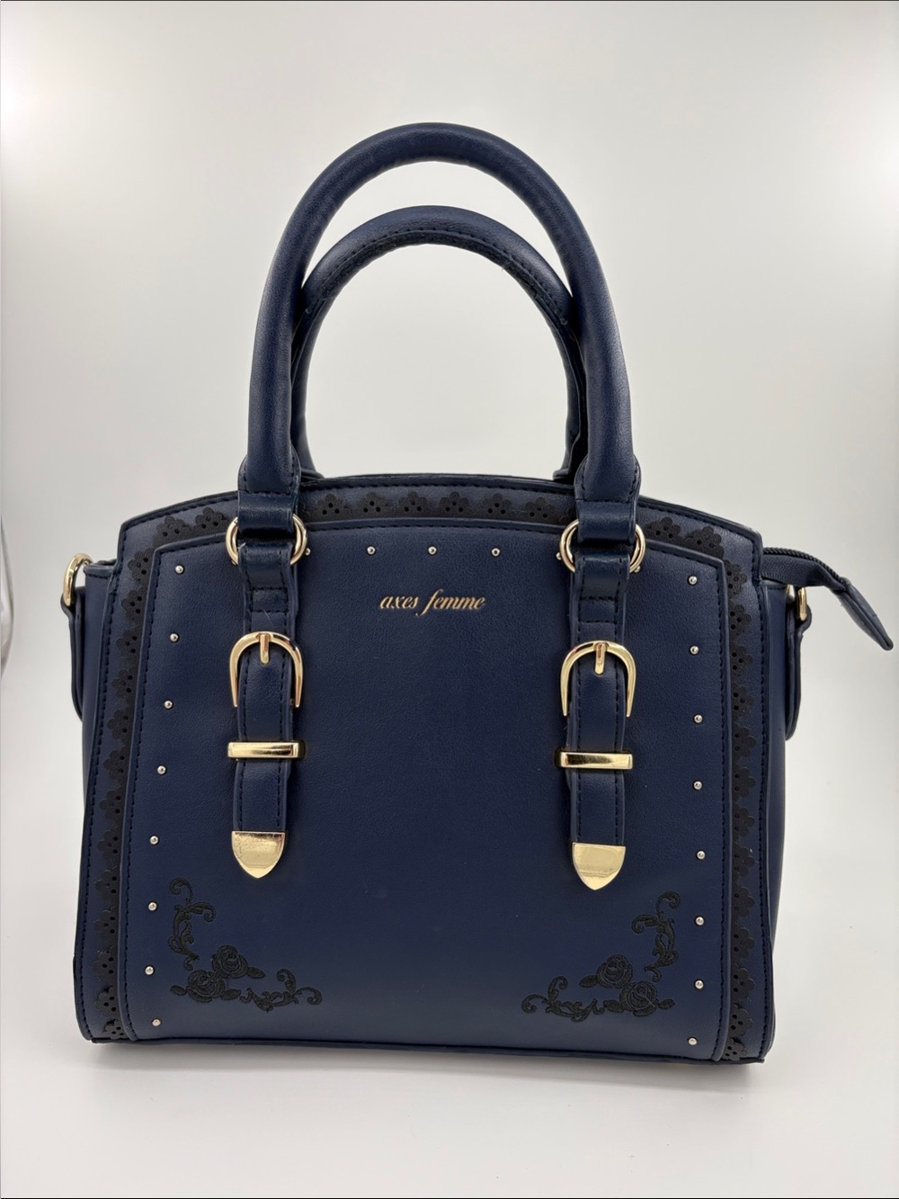 axes femme Navy Satchel with Gold Accents no strap